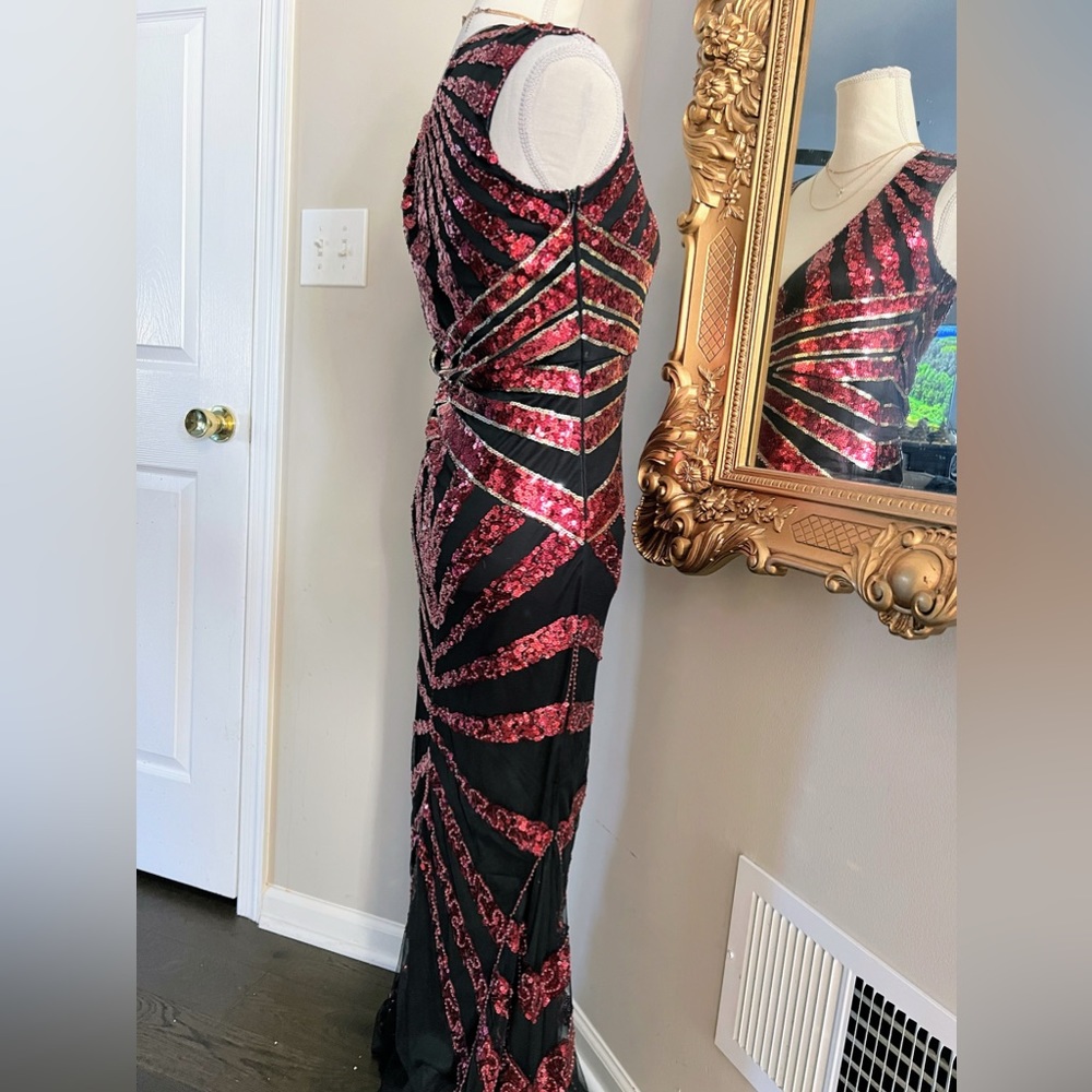 Red And Black Gatsby 1920s Style Sequined Gown Si… - image 4